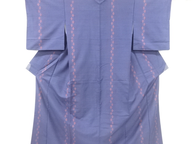 アンティーク　十字絣に抽象花模様織り出し手織り紬着物